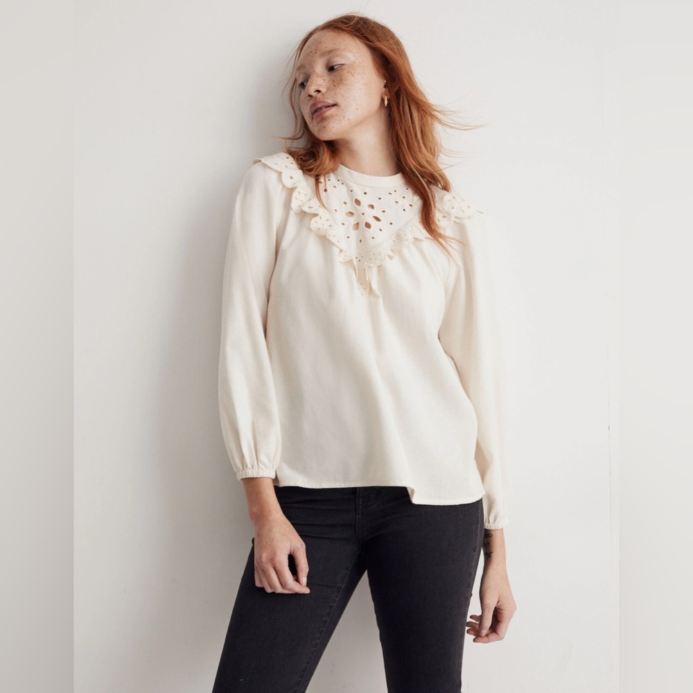 Madewell Embroidered Flannel Mockneck Top NI042 Medium